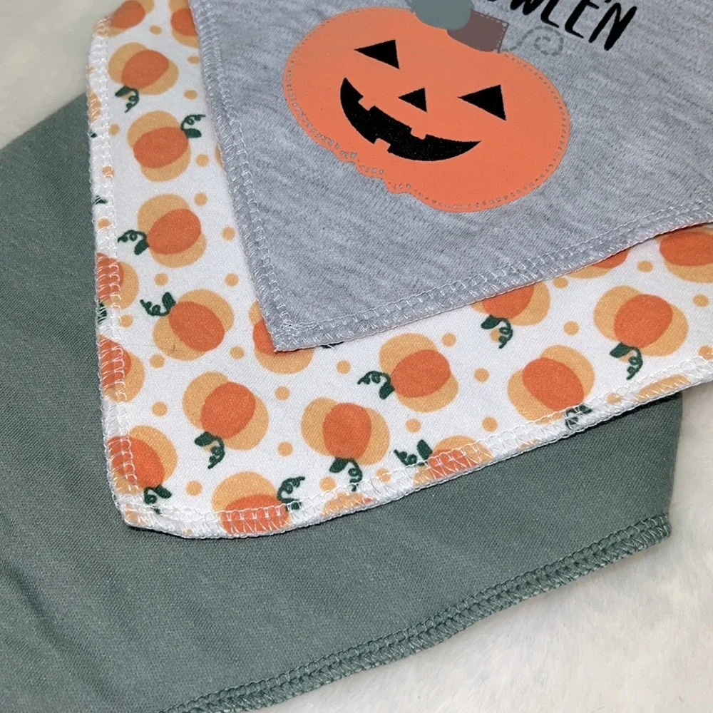 Modern Baby 3 Pack Bandana Bibs - My 1st Halloween Pumpkins Green - 2-ply